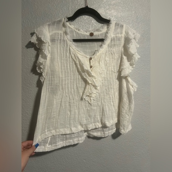 Free People Naya Top Alabaster Fp One V Neck Ruffle Button Blouse - Picture 4 of 10
